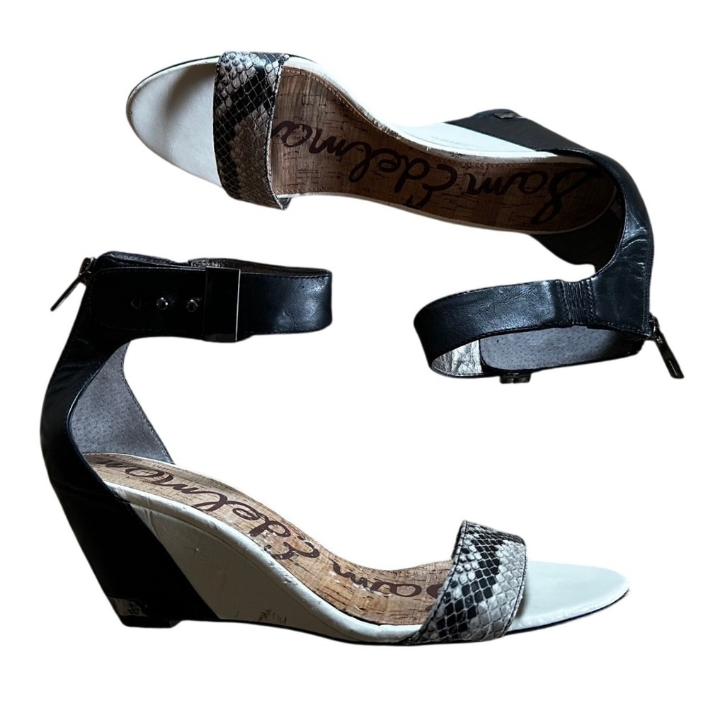 Sam Edelman Black White Snakeskin Sophie Wedge Sandals Women's 9